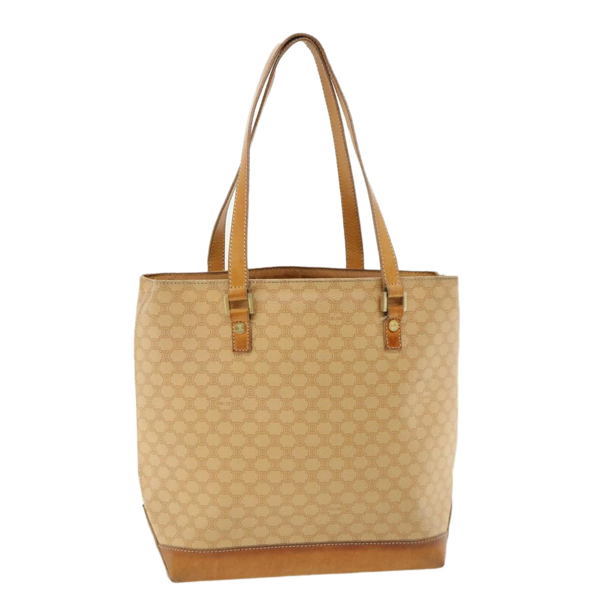 Celine Macadam Canvas Shoulder Bag Pvc Leather Beige Auth 32391